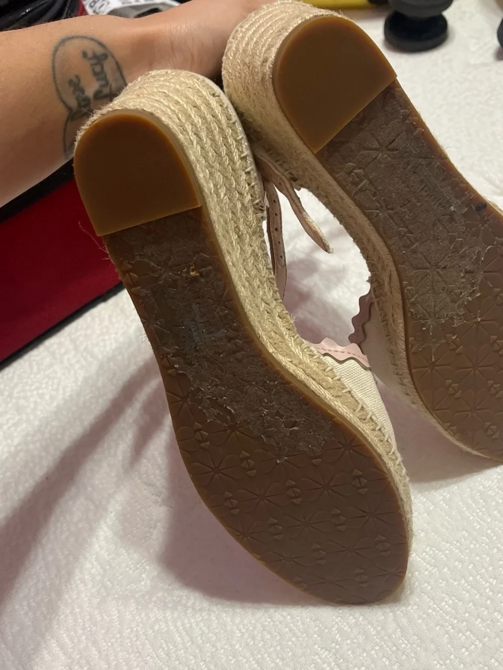 Kate Spade Canvas Wedge Espadrilles in Cream with Pink Trim - 7